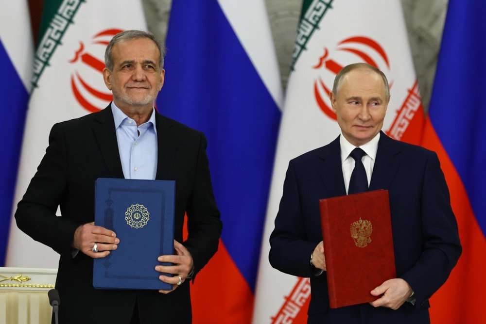 Iranian President Masoud Pezeshkian and Vladimir Putin meet in Moscow on Friday. Photo: EPA-EFE/EVGENIA NOVOZHENINA / POOL