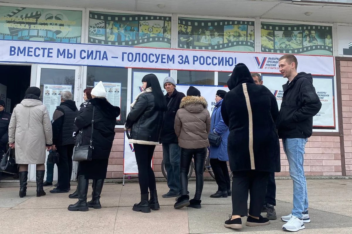 A polling station in the Kherson region, 17 March 2024. Photo:  izbirkomherson  / Telegram