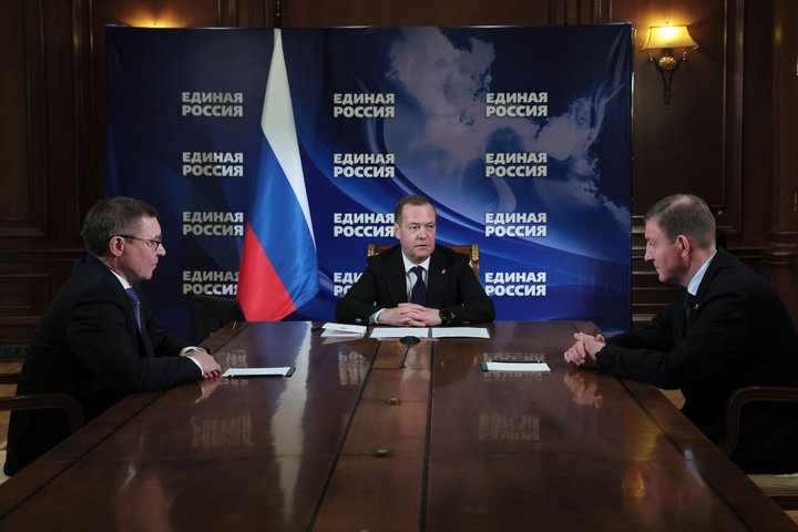 Vladimir Yakushev, Dmitry Medvedev, Andrey Turchak. Photo:  United Russia