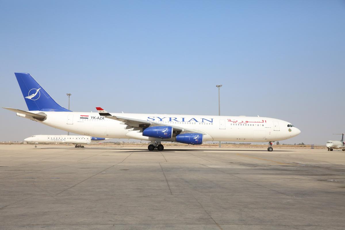 A Syrian Arab Airlines Airbus A340-312 at Damascus International Airport on 1 October 2020. Photo: EPA-EFE/YOUSSEF BADAWIA