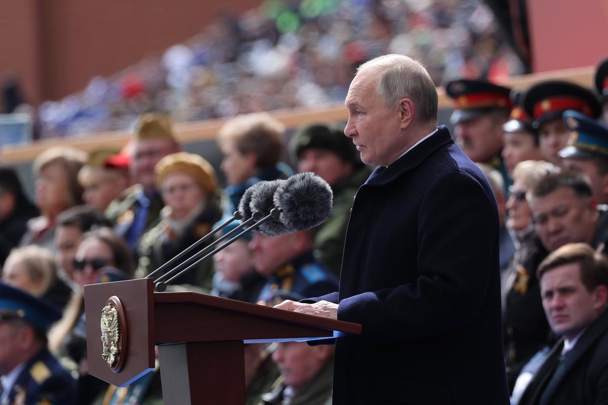 Putin addresses Moscow’s annual Victory Day parade on Red Square, 8 May 2024. Photo: EPA-EFE / MIKHAEL KLIMENTYEV / SPUTNIK / KREMLIN POOL