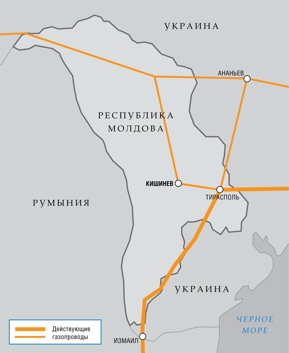 Схема транспортировки газа по территории Молдовы. Источник:  Газпром