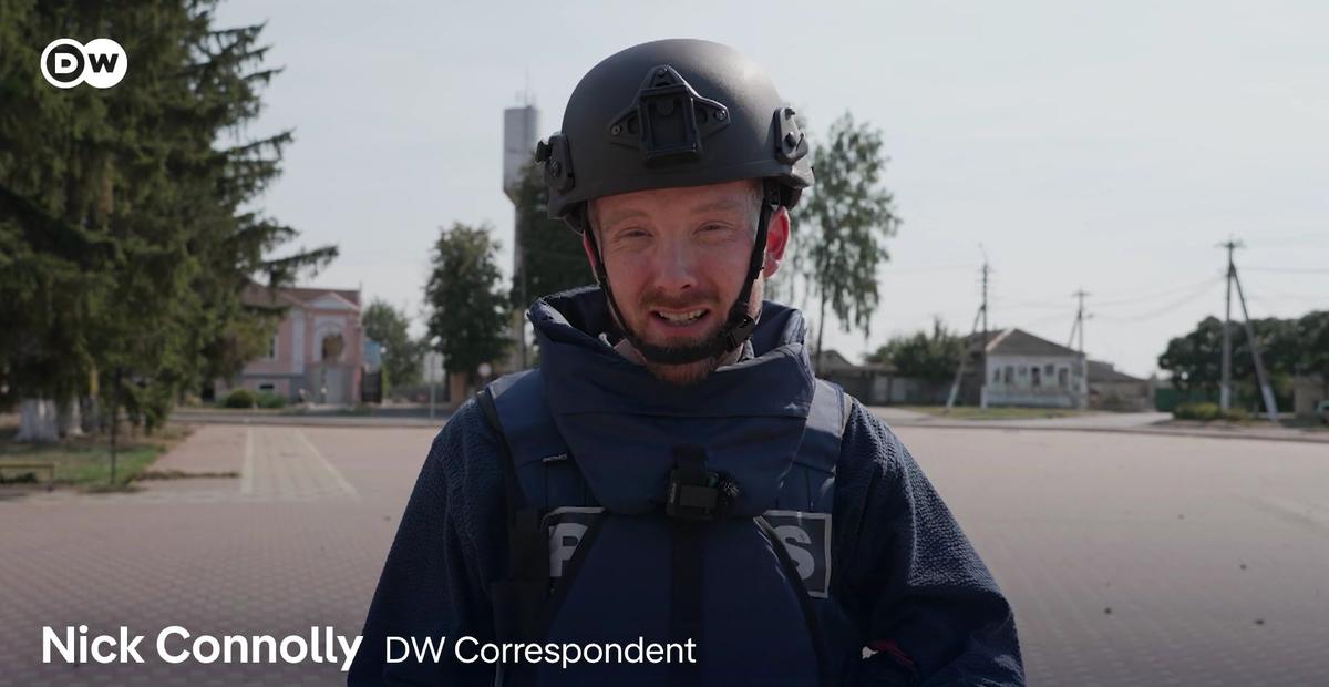 Nick Connolly reports from Sudzha. Screenshot from a  Deutsche Welle video report