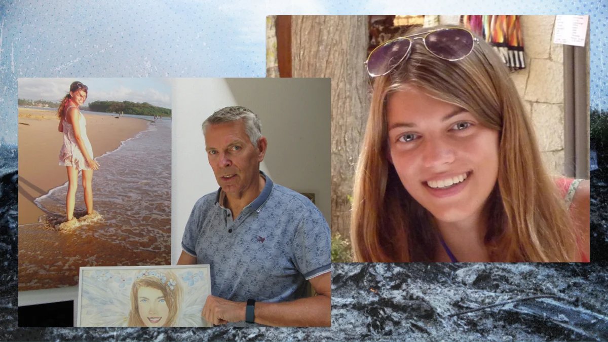 Left: Hans de Borst holds a portrait of his late daughter, Elsemiek. Photo: Yekaterina Glikman. Right: Elsemiek de Borst. Collage: Novaya Gazeta Europe / Alyona Zykina, EPA