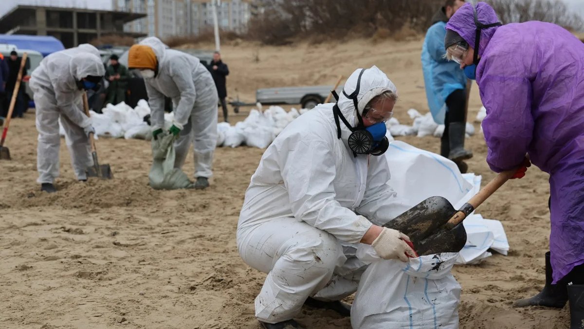 The clean-up operation on a beach in Anapa, Russia. Photo: Krasnodar region authorities,  social media