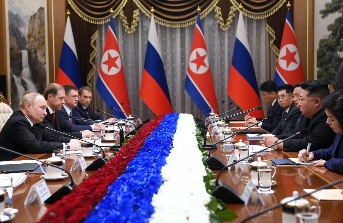 Putin and Kim during talks in Pyongyang, North Korea, 19 June 2024. Photo: EPA-EFE/KRISTINA KORMILITSYNA/SPUTNIK/KREMLIN POOL