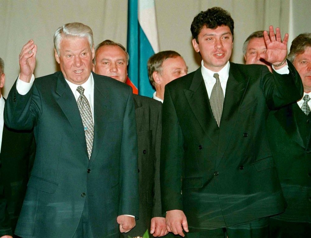 Russian President Boris Yeltsin and First Deputy Prime Minister Boris Nemtsov during a visit to Krasnoyarsk in November 1997. Photo: EPA/SERGEI CHIRIKOV