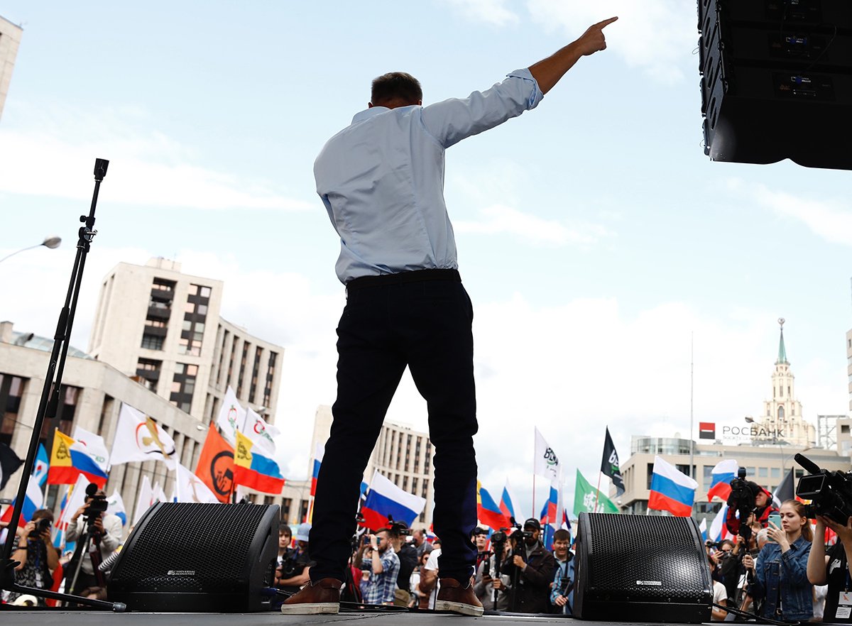 Алексей Навальный на митинге в поддержку оппозиции и независимых кандидатов, Москва, 20 июля 2019 года. Фото: Sefa Karacan / Anadolu Agency / Getty Images
