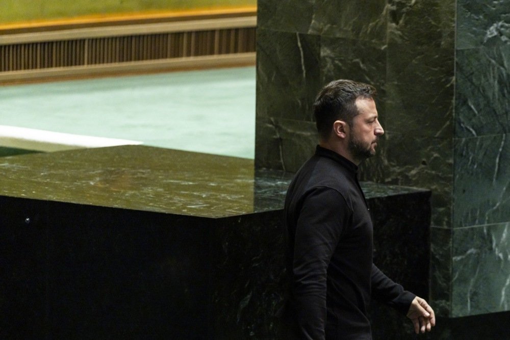 Volodymyr Zelensky at the UN General Assembly session on Wednesday. Photo: EPA-EFE/JUSTIN LANE