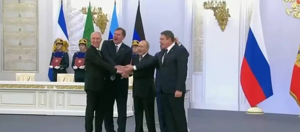 Occupation governors of the annexed regions and Vladimir Putin. Screenshot: TV Rain