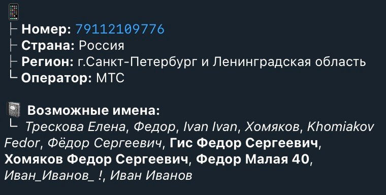 Номер телефона Федора Хомякова в одной из баз данных