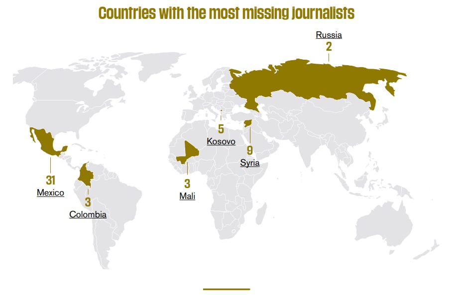 Число журналистов, пропавших без вести. Скриншот: РБГ.