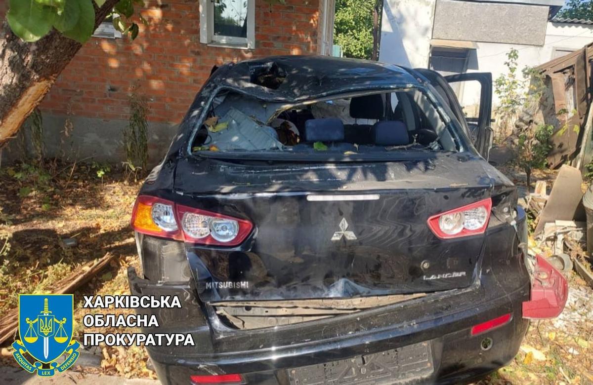 A car damaged as a result of a Russian drone attack in Kozacha Lopan, Ukraine, 28 September 2024. Photo: Kharkiv Regional Prosecutor’s Office