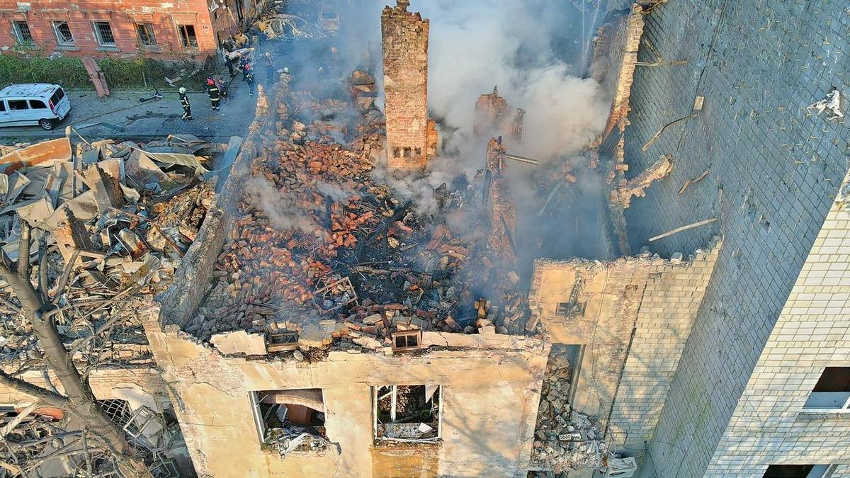 Buildings damaged in a Russian missile strike on the western Ukrainian city of Lviv, 4 September 2024. Photo: Volodymyr Zelensky / Telegram