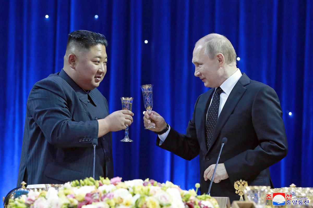 Kim Jong Un and Vladimir Putin during a state visit by Kim to Vladivostok, Russia, 2019. Photo: EPA-EFE/KCNA