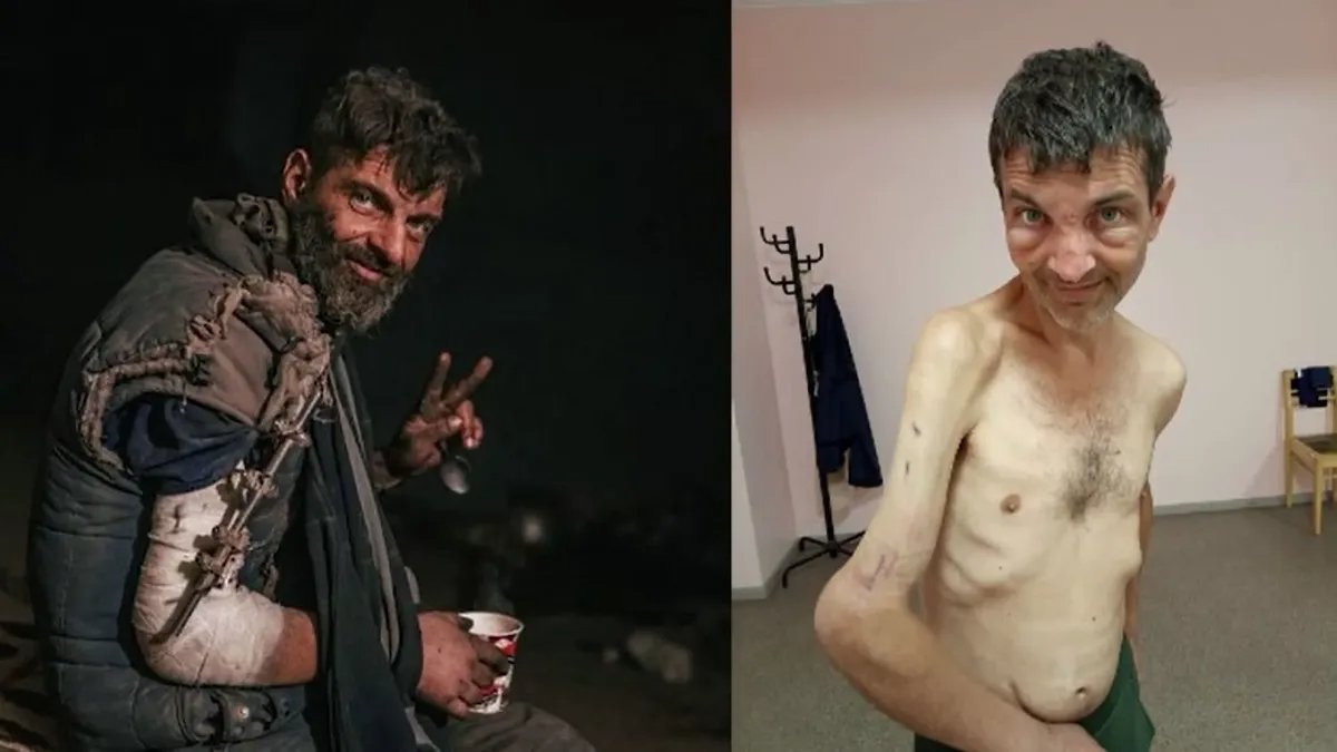Photo taken from social media: Mykhailo Dianov before and after captivity