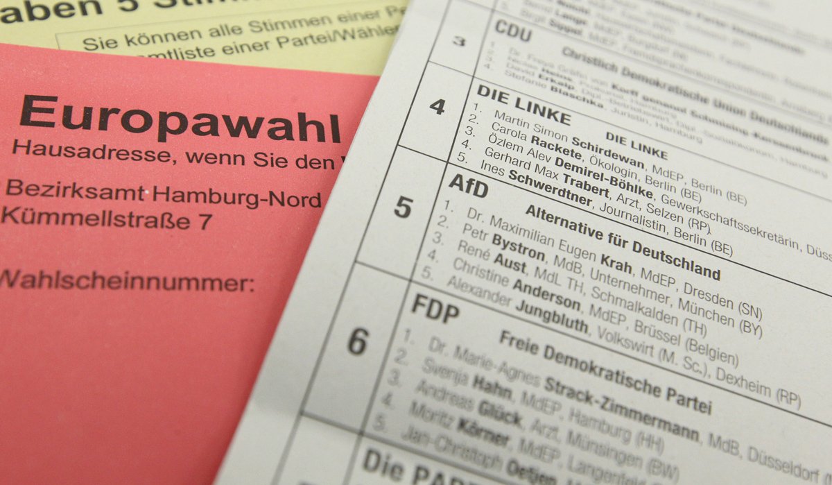 Бюллетень для голосования на выборах членов Европарламента в Германии, 30 мая 2024 года. Фото: Hanno Bode / Imago Images / Scanpix / LETA