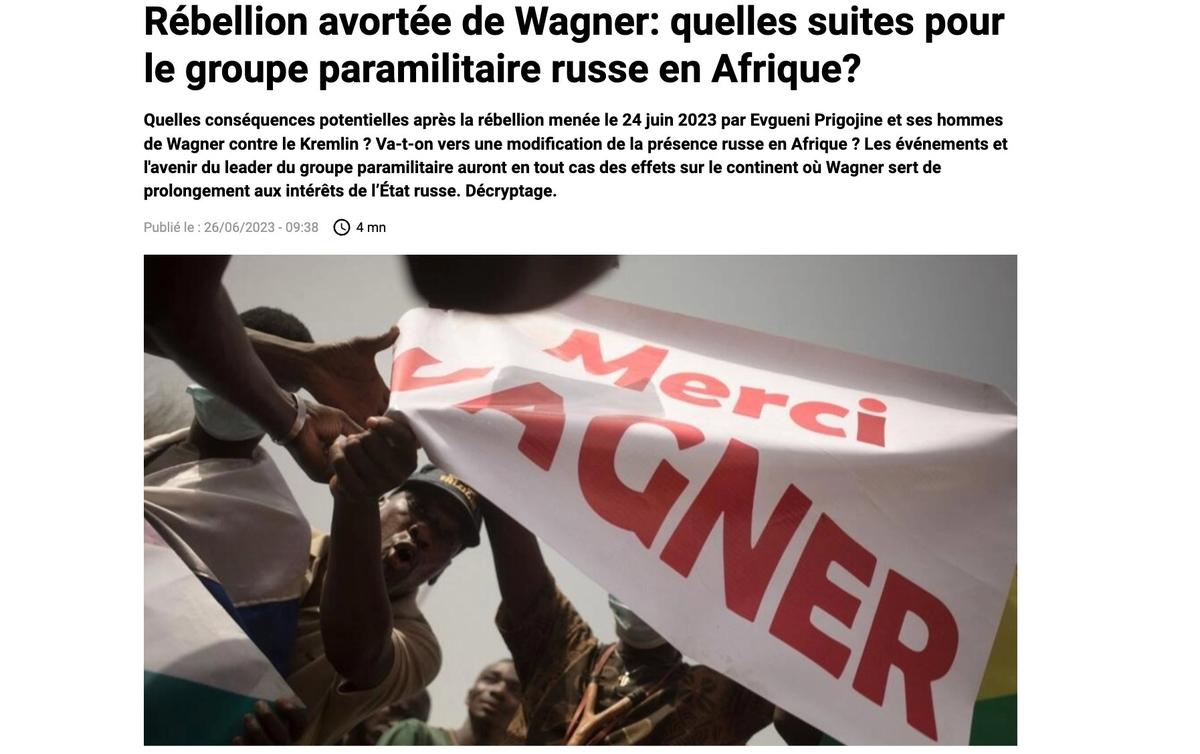 RFI Afrique о мятеже Пригожина. Скриншот