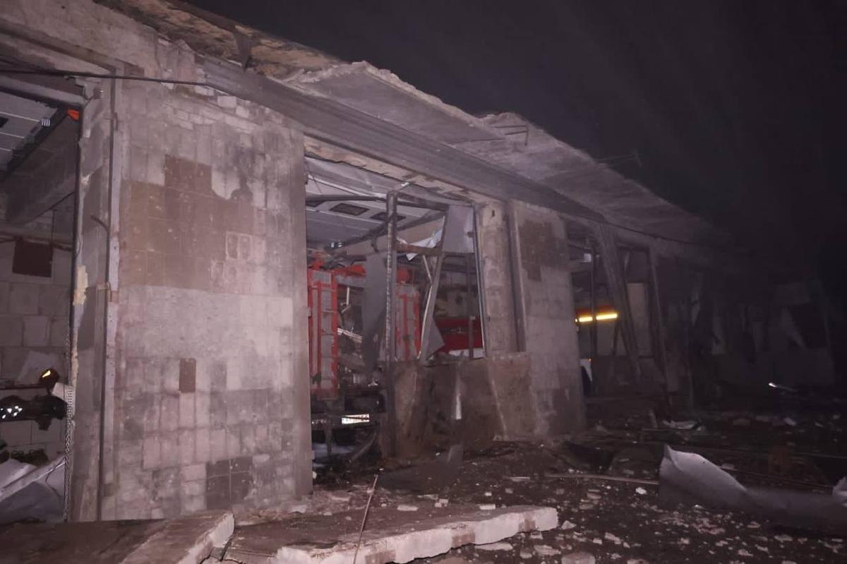 Aftermath of a Russian missile attack on a fire station in the Kharkiv region. Photo: the Ukrainian national emergencies service/Telegram