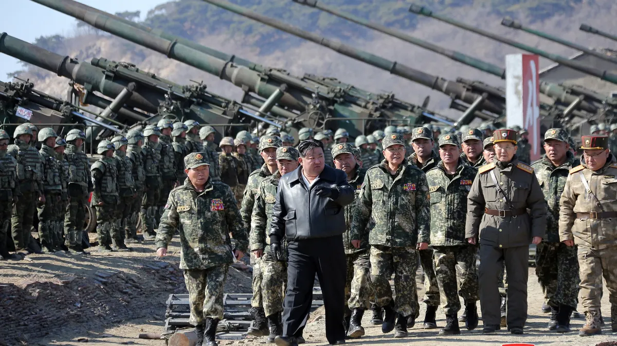 North Korean dictator Kim Jong Un attends a Korean People's Army artillery firing drill, 7 March 2024. Photo: EPA-EFE / KCNA