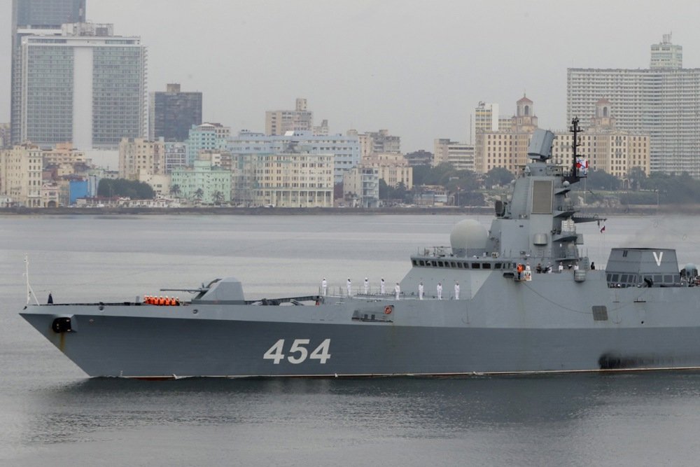 The Russian Navy frigate Admiral Gorshkov arrives in Havana, Cuba, 12 June 2024. Photo: EPA-EFE / ERNESTO MASTRASCUSA