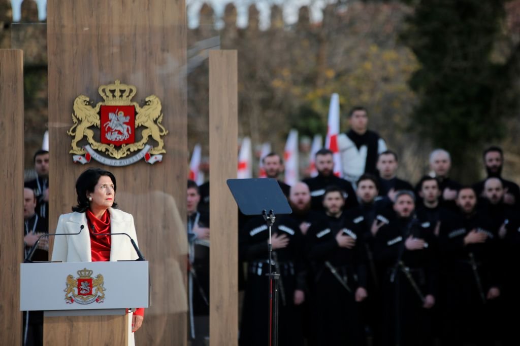 Саломе Зурабишвили во время церемонии принесения присяги, 16 декабря 2018 года. Фото: Muhammet Fatih Ogras / Anadolu Agency / Getty Images