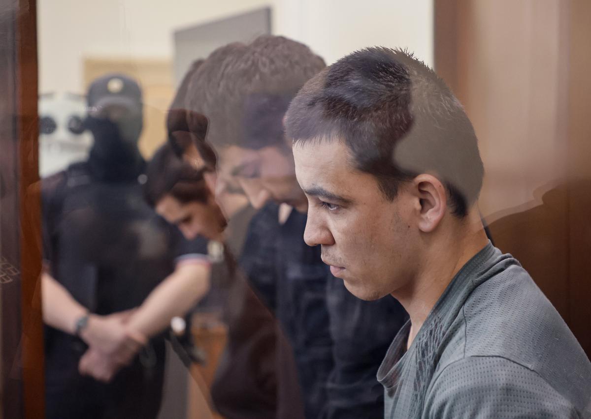 Four of the suspected perpetrators of the Crocus City Hall attack in court in Moscow, 19 August 2024. Photo: EPA-EFE / YURI KOCHETKOV