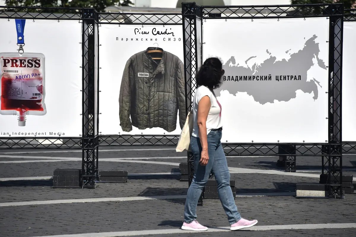 An exhibition of political posters by Belarusian artist Vladimir Tsesler on Town Hall Square, Vilnius. Photo by Vasily Maksimov, exclusively for Novaya Gazeta. Europe