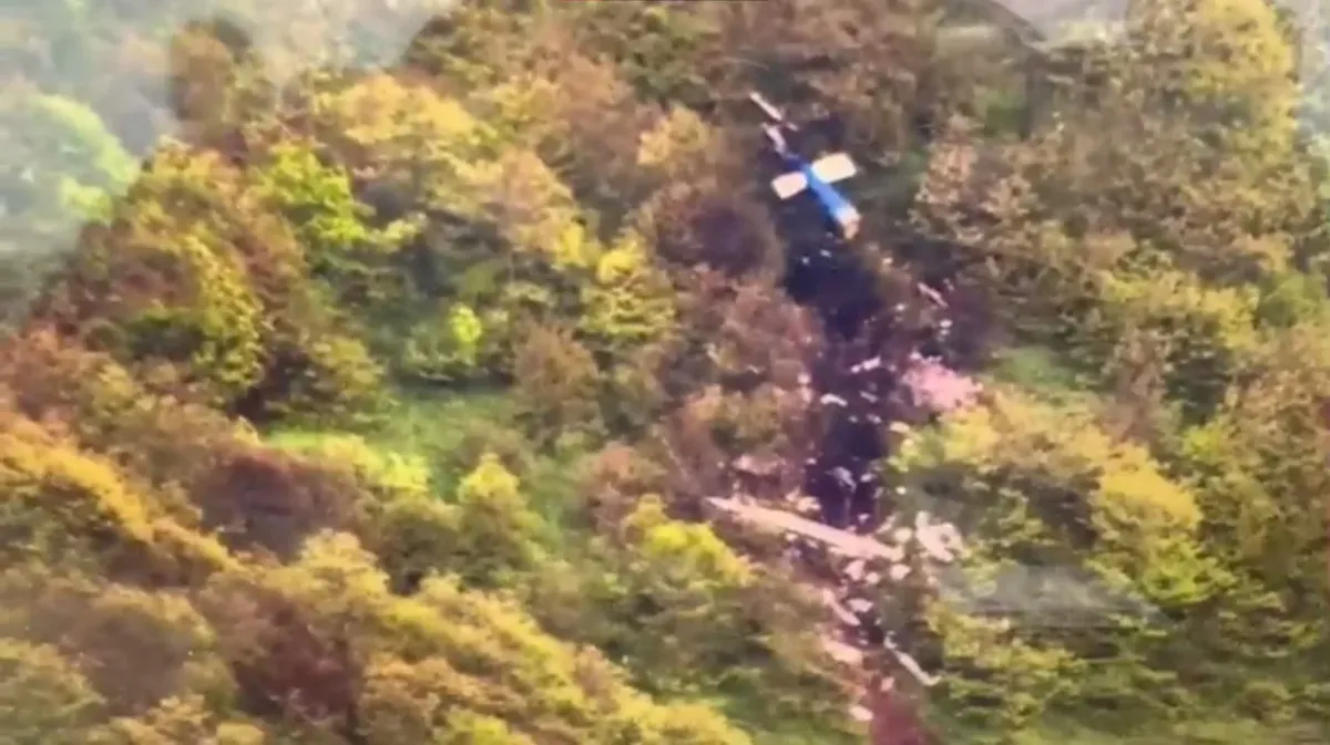 Упавший вертолет, в котором был президент Ирана. Фото: скриншот из видео Tasnim News