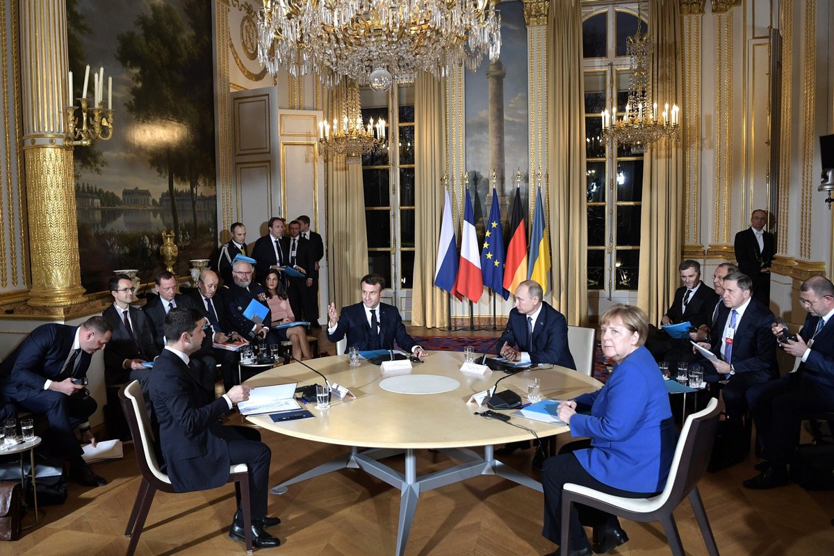 Takimi i Vladimir Zelensky, Vladimir Putin, Angela Merkel dhe Emmanuel Macron në formatin e Normandisë, 9 dhjetor 2019. Foto: Kremlin