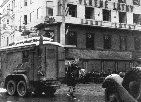 A convoy of German troops in Czechoslovakia, 1939. Archive footage