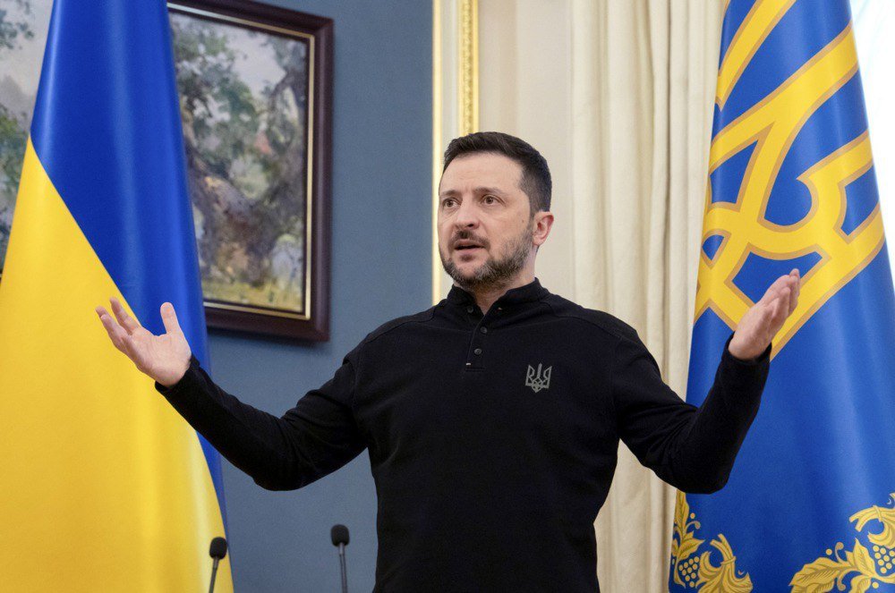 Ukrainian President Volodymyr Zelensky at press briefing, Kyiv, 26 February 2025. Photo: EPA-EFE