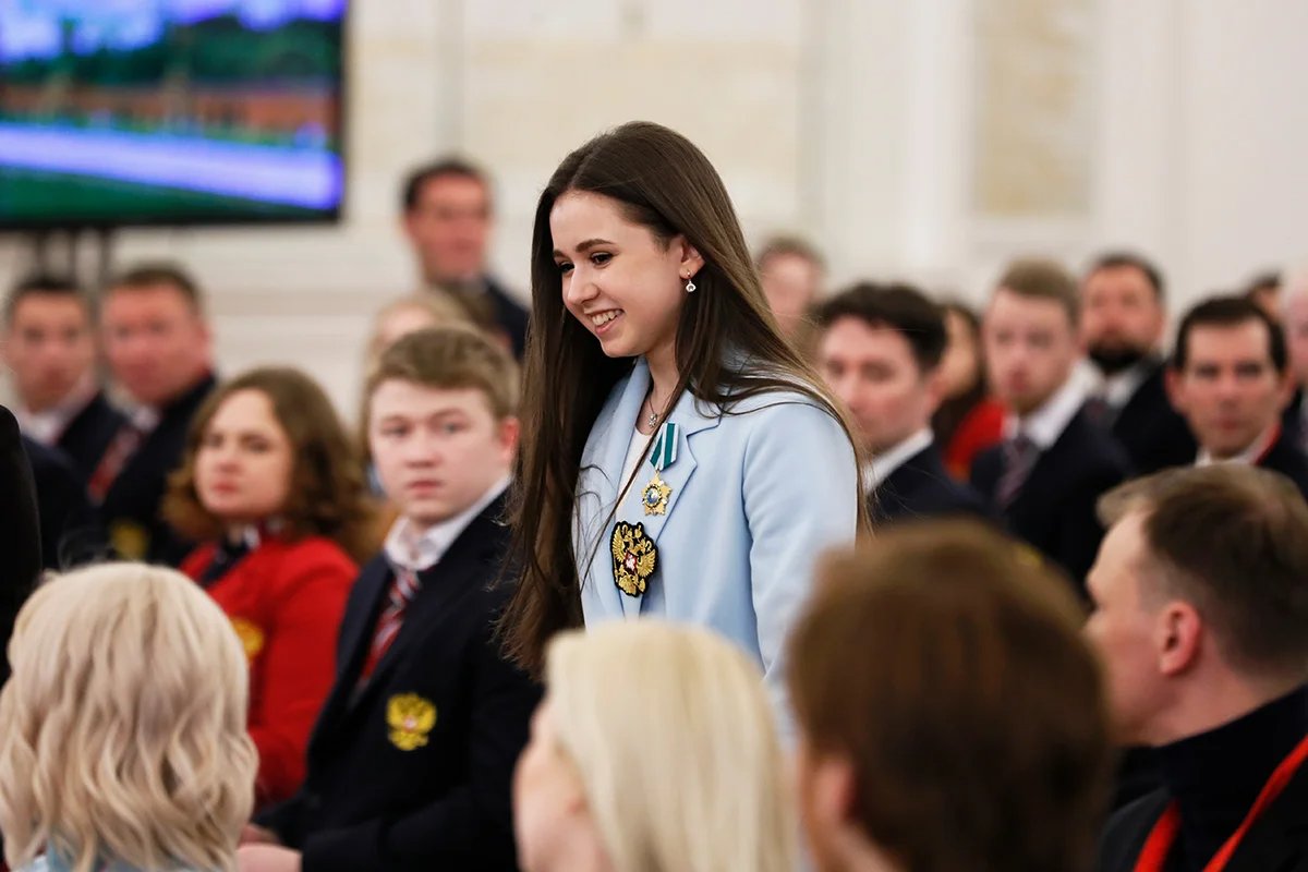 Kamila Valieva at an award ceremony for Russian medalists after the 2022 Winter Olympic Games in the Kremlin, Moscow, 26 April 2022. Photo: Yury Kochetkov / EPA-EFE