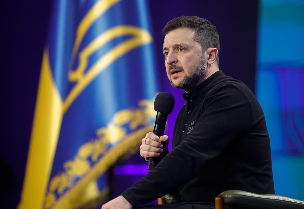 Ukrainian President Volodymyr Zelensky speaks at the Ukraine: Year 2025 forum in Kyiv, Ukraine, 23 February 2025. Photo: EPA-EFE/SERGEY DOLZHENKO