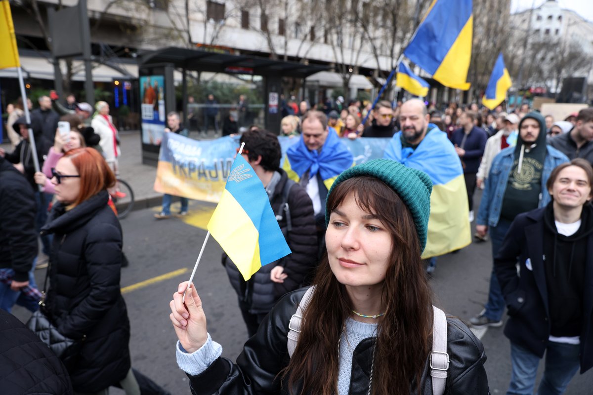 Митинг посвященный второй годовщине вторжения России в Украину, Белград, 24 февраля 2024 года. Фото: Andrej Cukic / EPA-EFE