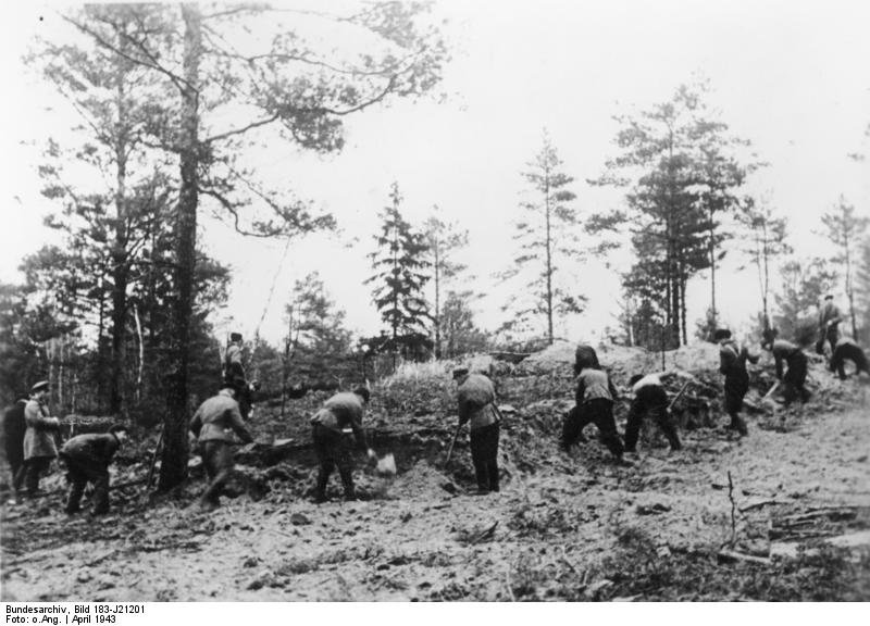 Эксгумация жертв Катынского преступления, Смоленская область, 1943 год. Фото:  Wikimedia Commons , CC-BY-SA 3.0, CC BY-SA 3.0