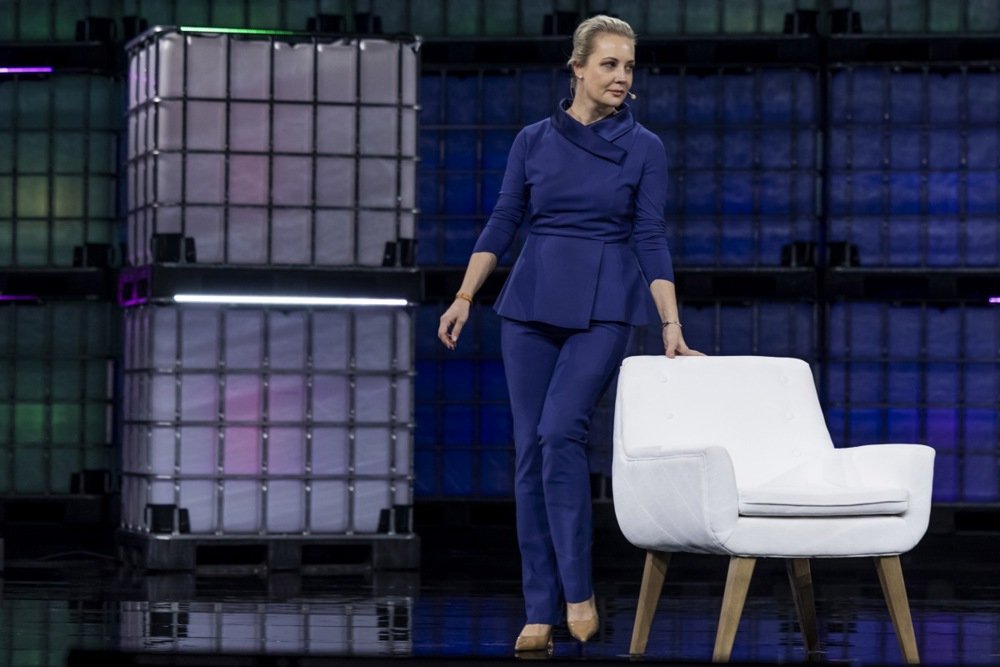 Yulia Navalnaya speaks at the Web Summit in Lisbon on Tuesday. Photo: EPA-EFE/JOSE SENA GOULAO