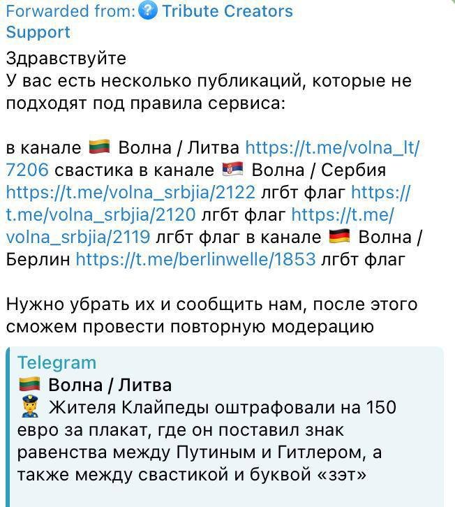 Скриншот: телеграм-канал «Волна»