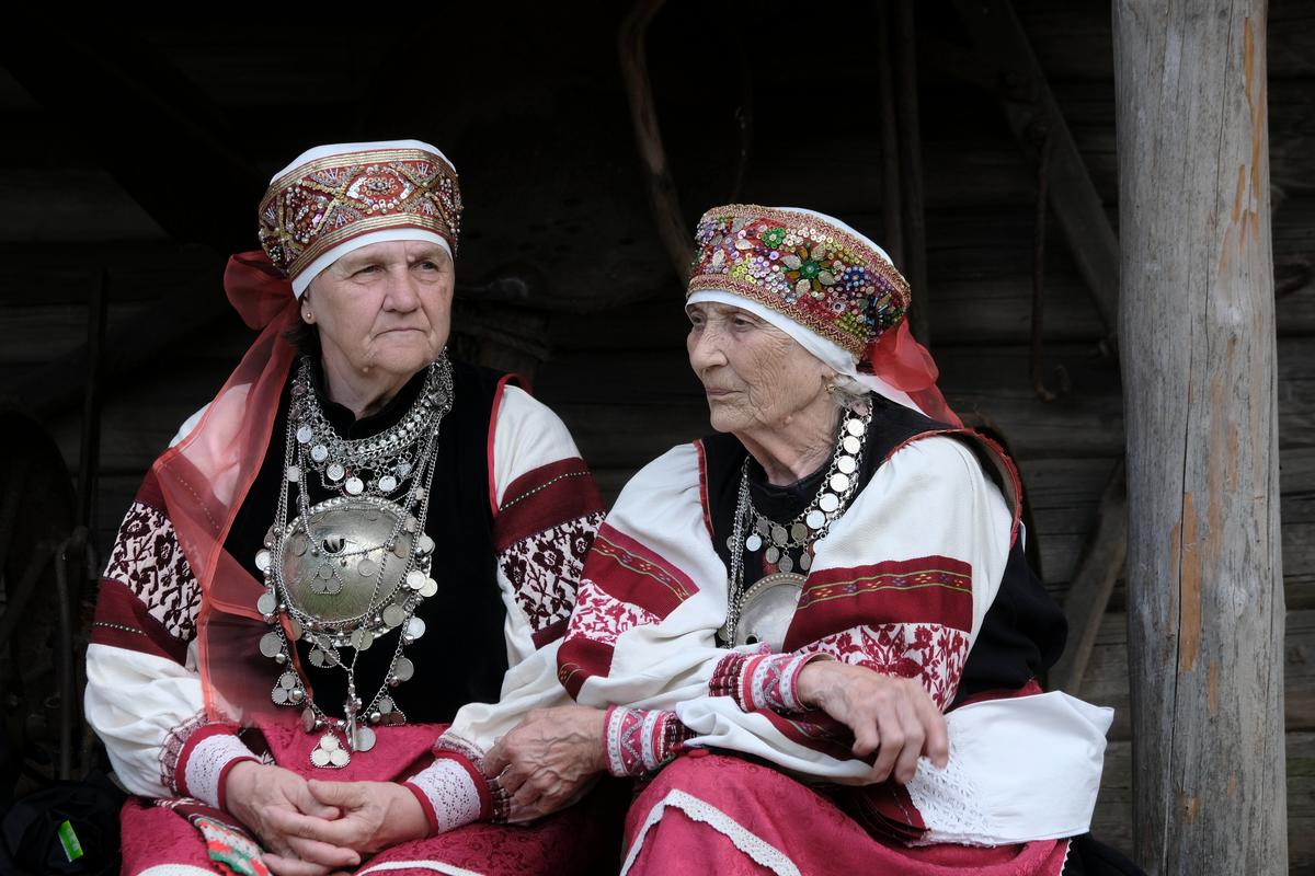 Women wear Seto traditional dresses as they attend the Seto Dance Festival in Värska, Estonia, 29 June 2024. Photo: EPA / Valda Kalnina