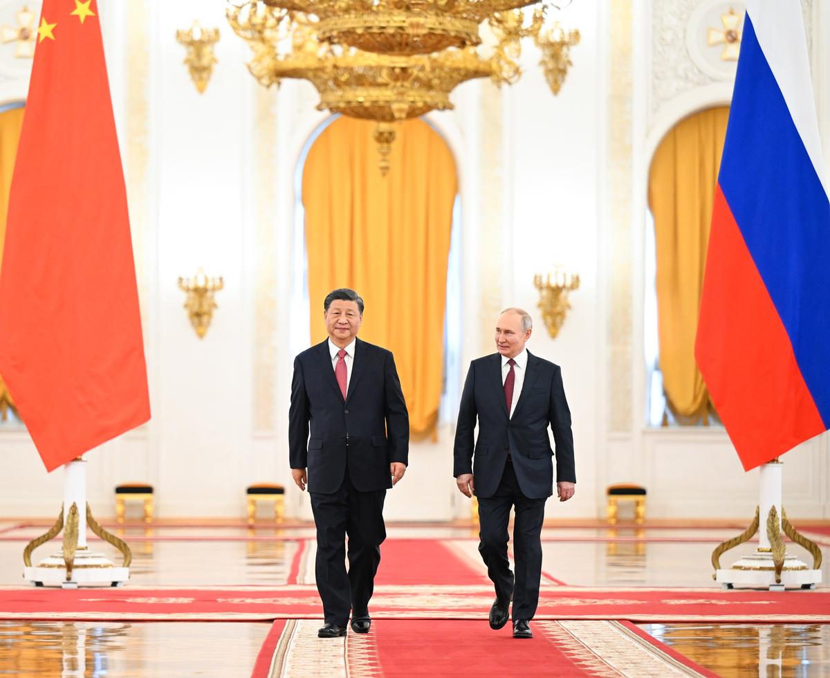 Russian President Vladimir Putin holds a welcome ceremony for Chinese President Xi Jinping at the St. George’s Hall at the Kremlin in Moscow, Russia, 21 March 2023. Photo by EPA-EFE/XINHUA / Xie Huanchi