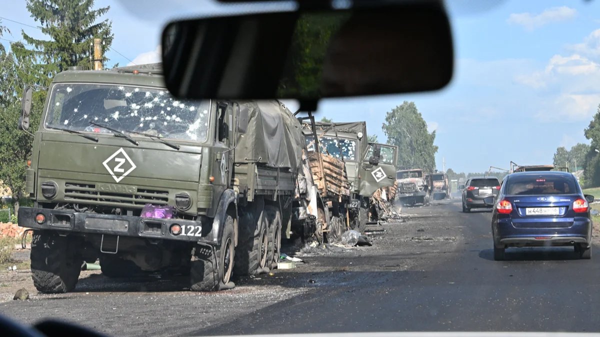 Damaged Russian military vehicles in Russia’s Kursk region, 9 August 2024. Photo: Anatoly Zhdanov / Kommersant / Sipa USA / Vida Press