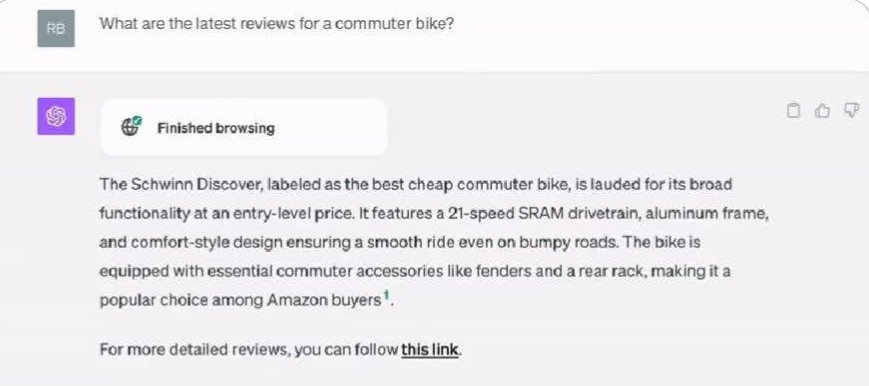 ChatGPT собирает последние отзывы о пригородных велосипедах. Скриншот: X