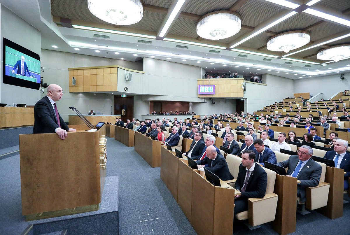 Глава Минфина Антон Силуанов во время парламентских слушаний в Государственной думе, 23 мая 2024 года. Фото:  duma.gov.ru
