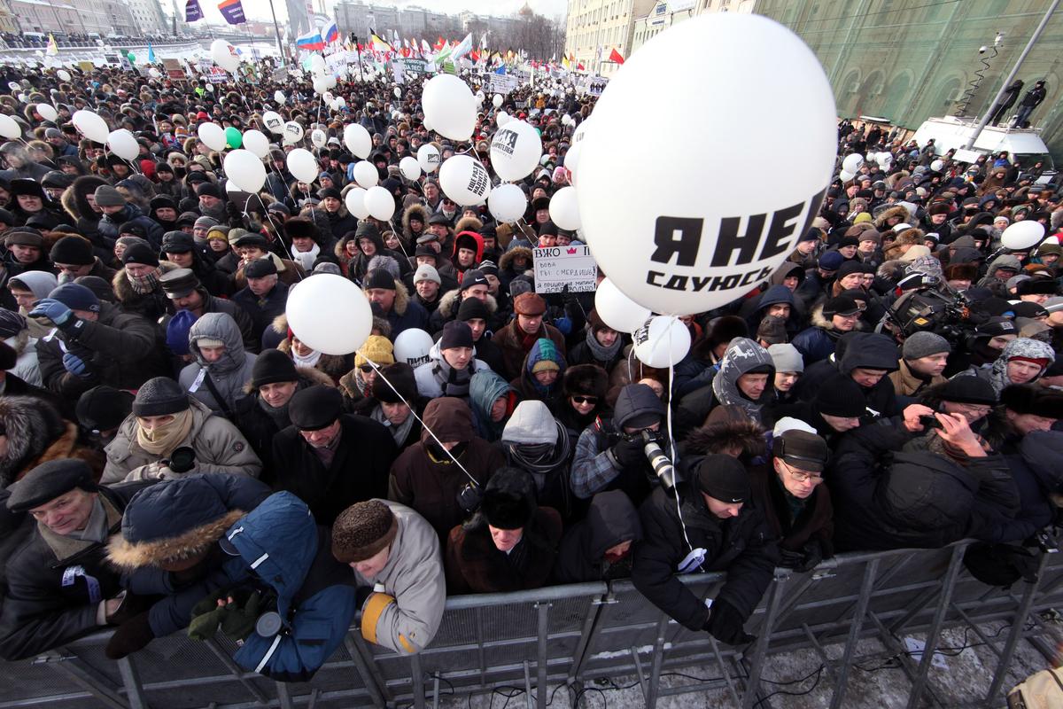 A protest rally on the Bolotnaya Square in Moscow, February 2012. Photo: Konstantin Zavrazhin / Getty Images