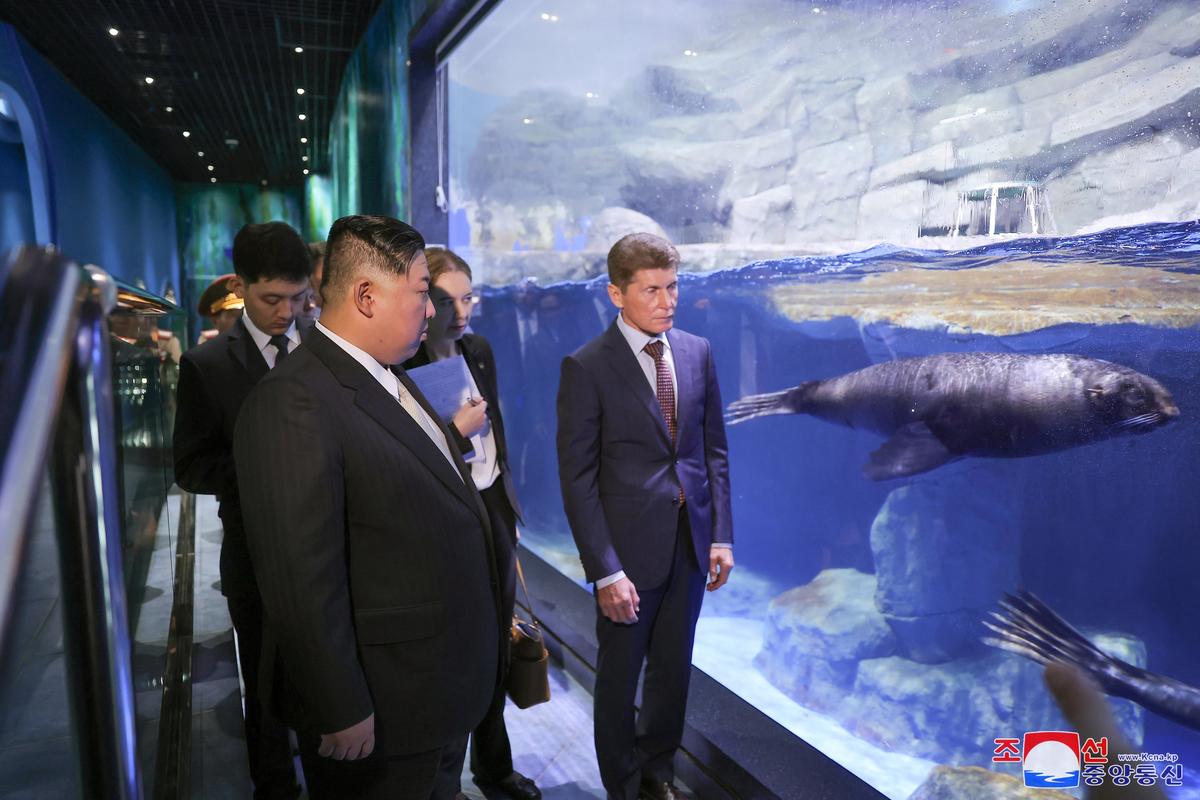 North Korean leader Kim Jong Un during a visit to Primorsky Oceanarium in Vladivostok on 17 September 2023. Photo: EPA-EFE/KCNA