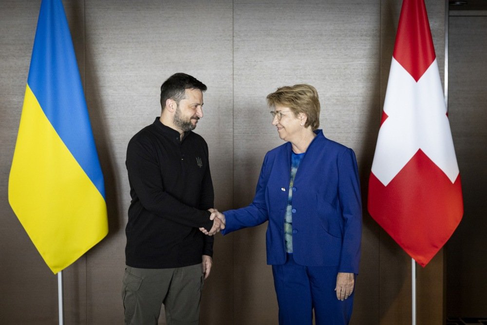 Ukrainian President Volodymyr Zelensky and Swiss Federal President Viola Amherd during the Summit on Peace in Ukraine, 15 June. Photo: EPA-EFE/MICHAEL BUHOLZER / POOL