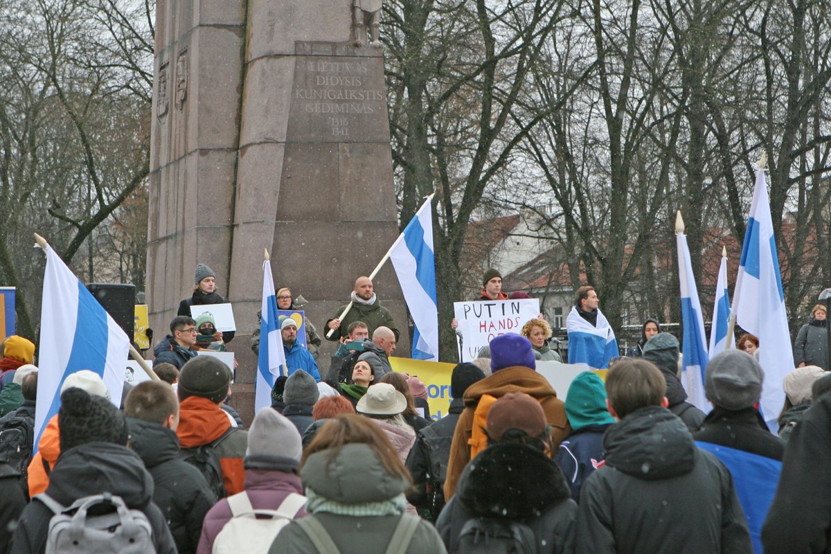 Антивоенная акция россиян в Вильнюсе, 25 февраля 2023 года. Фото: Darius Mataitis / Scanpix Baltics / LETA