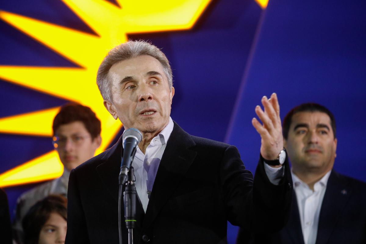 Georgian Dream founder Bidzina Ivanishvili speaks following the closure of the polls in Georgia’s parliamentary elections, Tbilisi, Georgia, 26 October 2024. Photo: EPA-EFE / DAVID MDZINARISHVILI