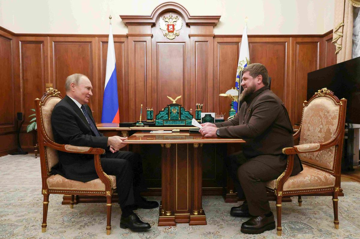 Russian President Vladimir Putin and Chechen President Ramzan Kadyrov during a meeting in the Kremlin on March 13, 2023. Photo: EPA-EFE / MIKHAEL KLIMENTYEV / SPUTNIK / KREMLIN / POOL MANDATORY CREDIT
