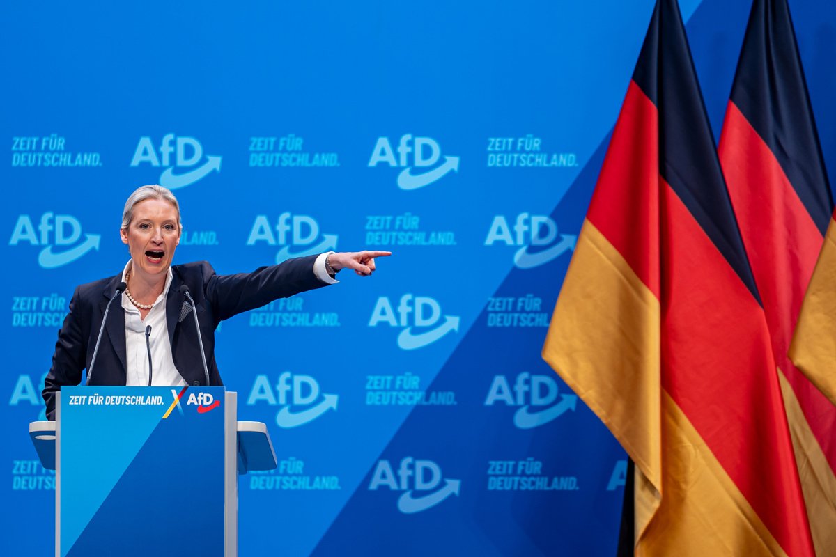 Элис Вайдель на съезде AfD в Ризе, 11 января 2025 года. Фото: Martin Divisek / EPA